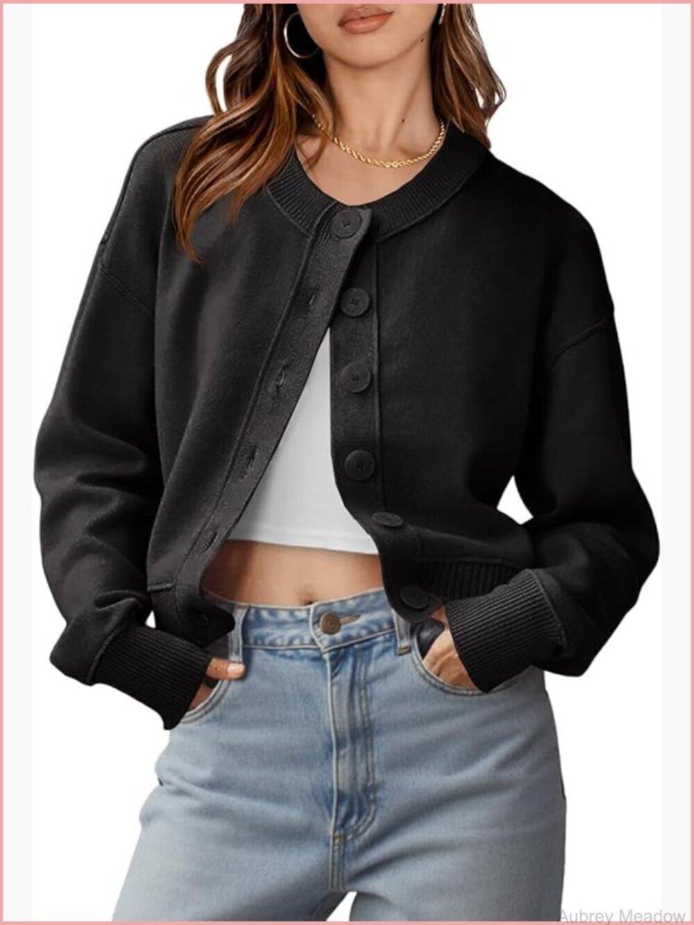 Button Up Cropped Cardigan Sweater Jacket